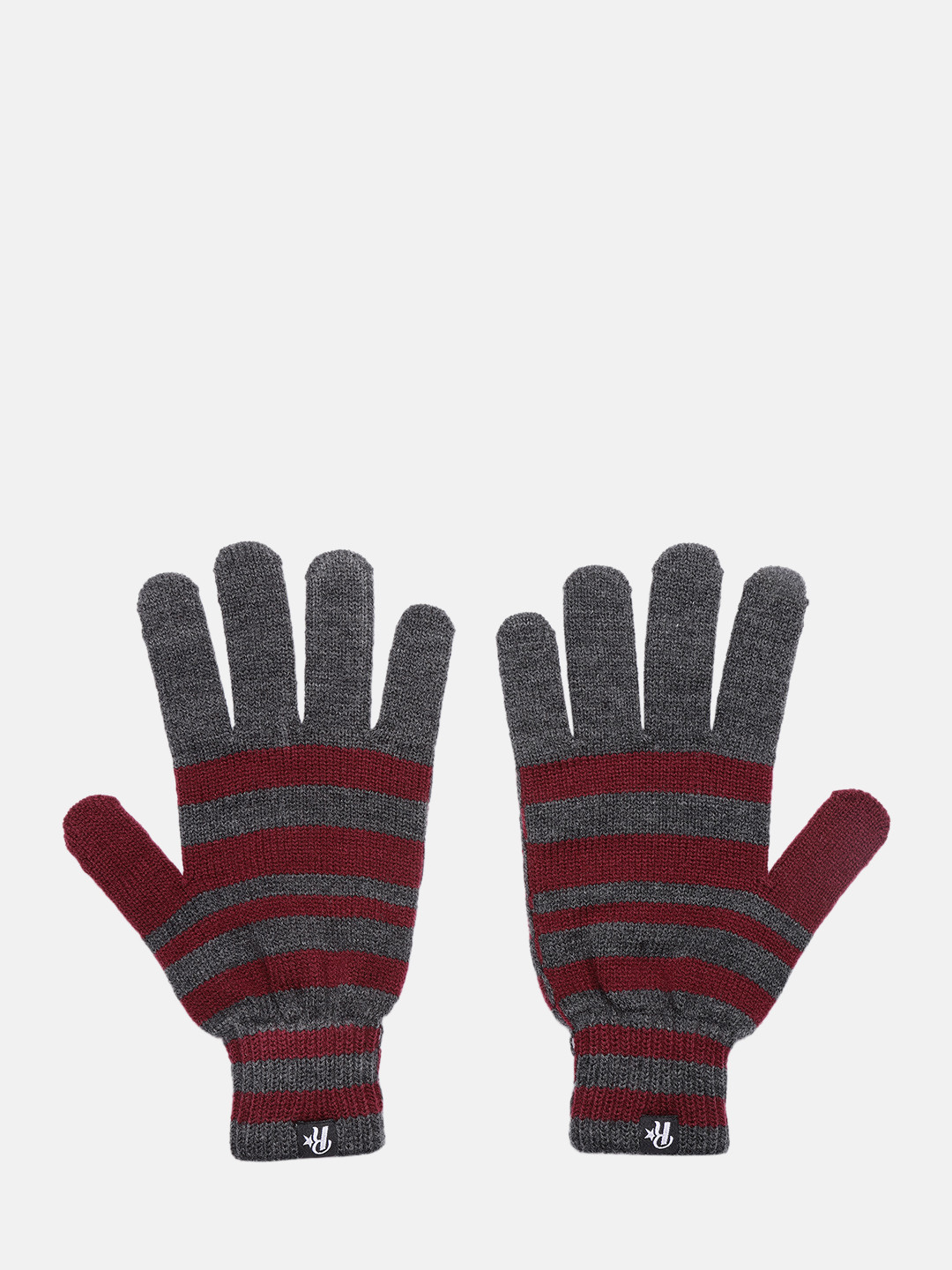 Roadster Men Grey & Red Striped Winter Hand Gloves