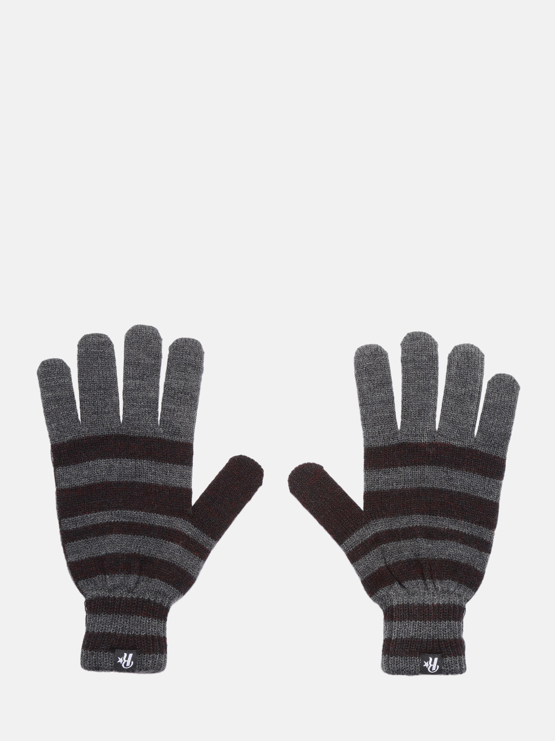 Roadster Men Grey & Black Striped Winter Hand Gloves