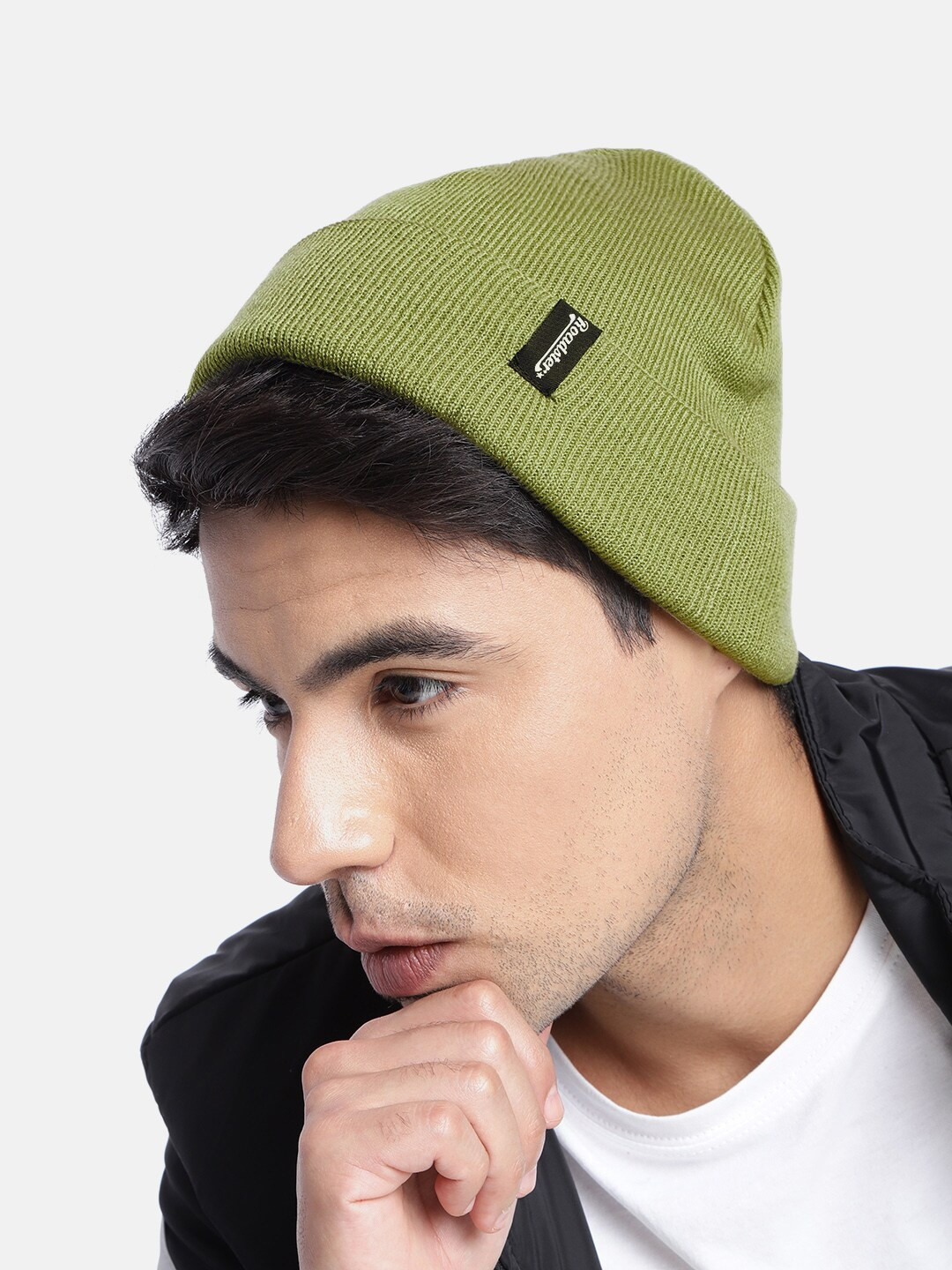 Roadster Unisex Green Acrylic Fisherman Beanie