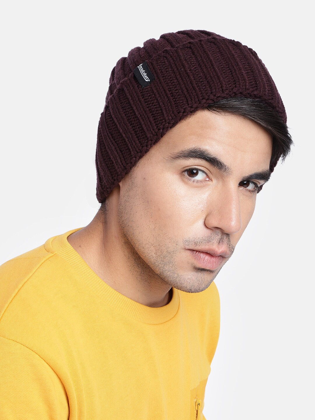 Roadster Unisex Burgundy Self Design Fisherman Beanie