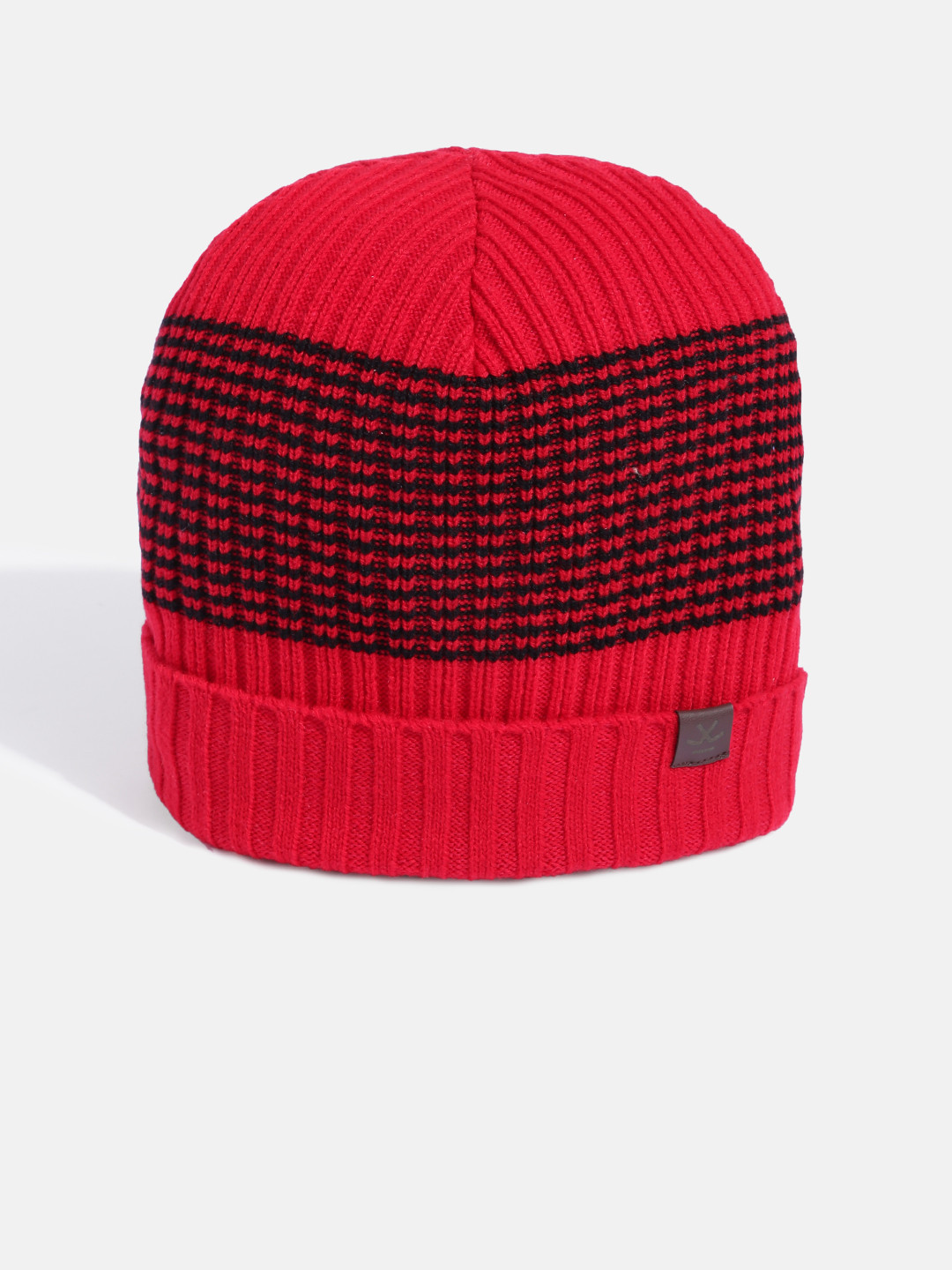WROGN Unisex Red & Black Self Design Beanie