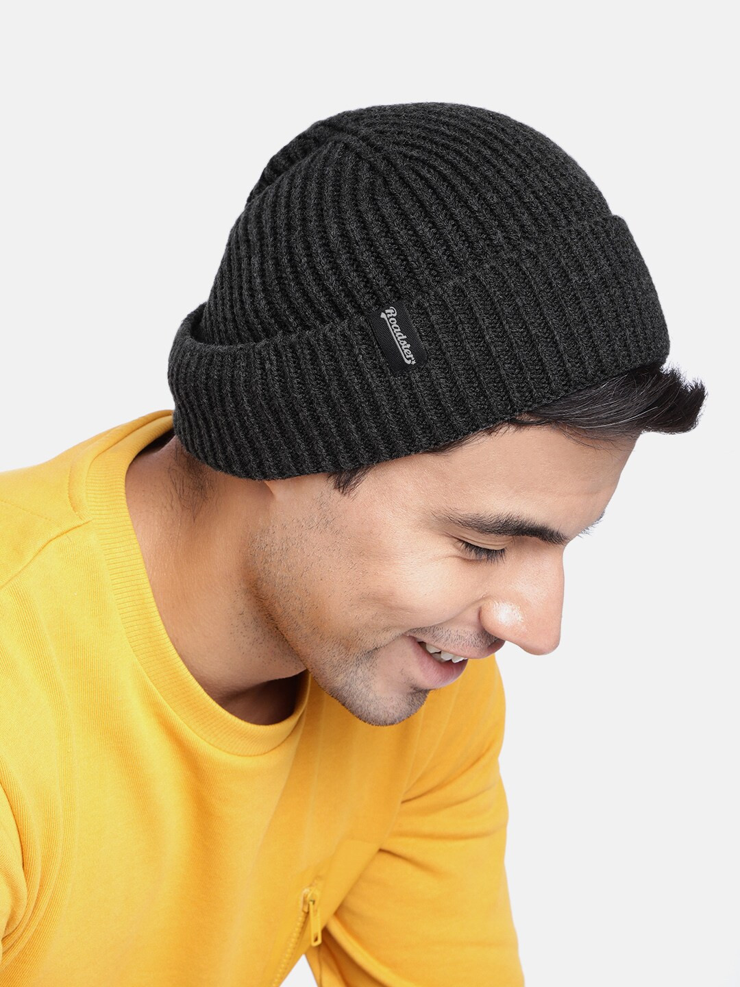 Roadster Unisex Charcoal Grey Self Design Fisherman Beanie