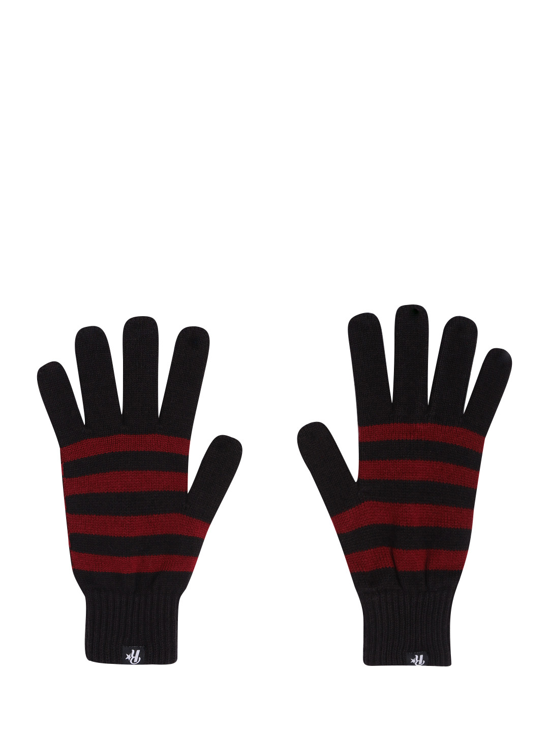 Roadster Men Black & Red Acrylic Striped Gloves