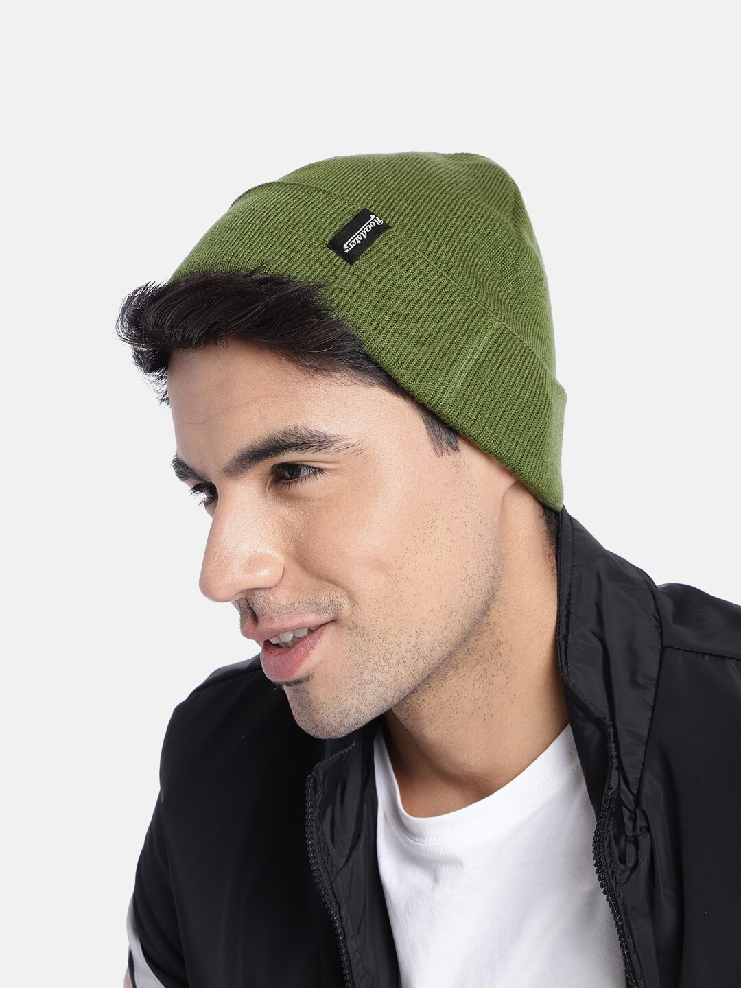 Roadster Unisex Olive Green Acrylic Fisherman Beanie