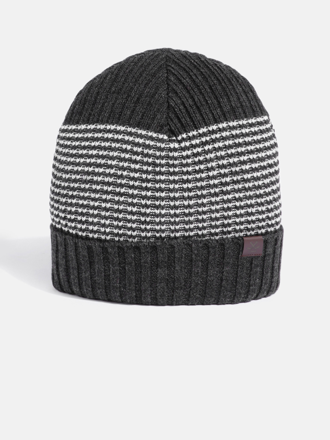WROGN Unisex Grey & White Striped Beanie