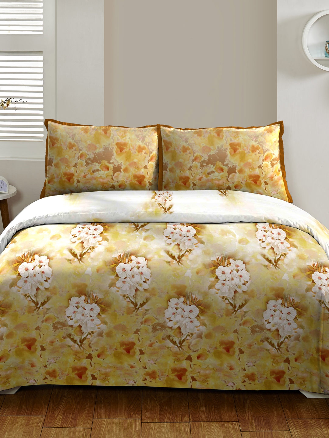 Buy Dctex Mustard Yellow White 300 Tc Cotton Double Bedsheet