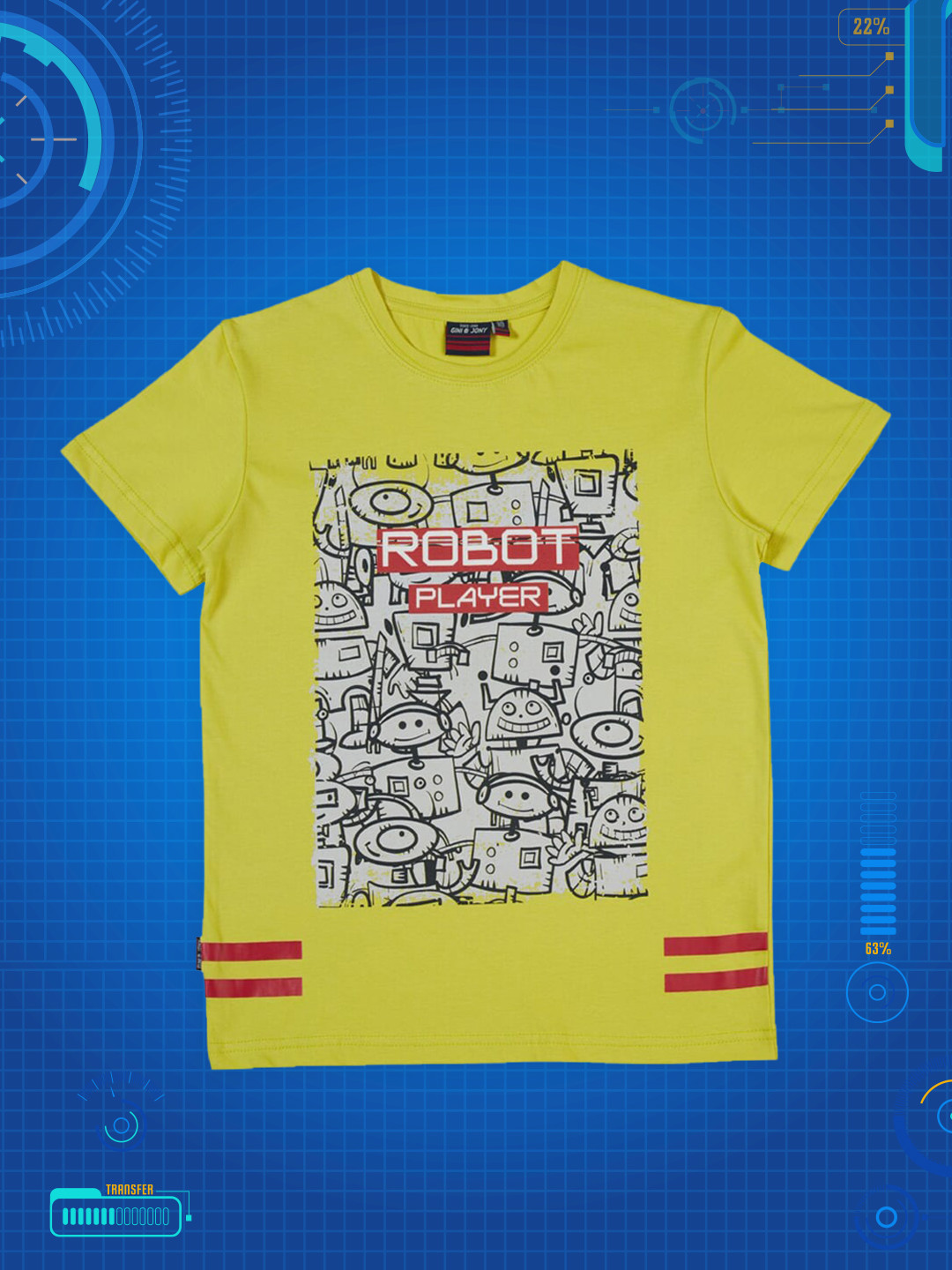 Gini and Jony Boys Lime Green  Black Printed Pure Cotton T-shirt