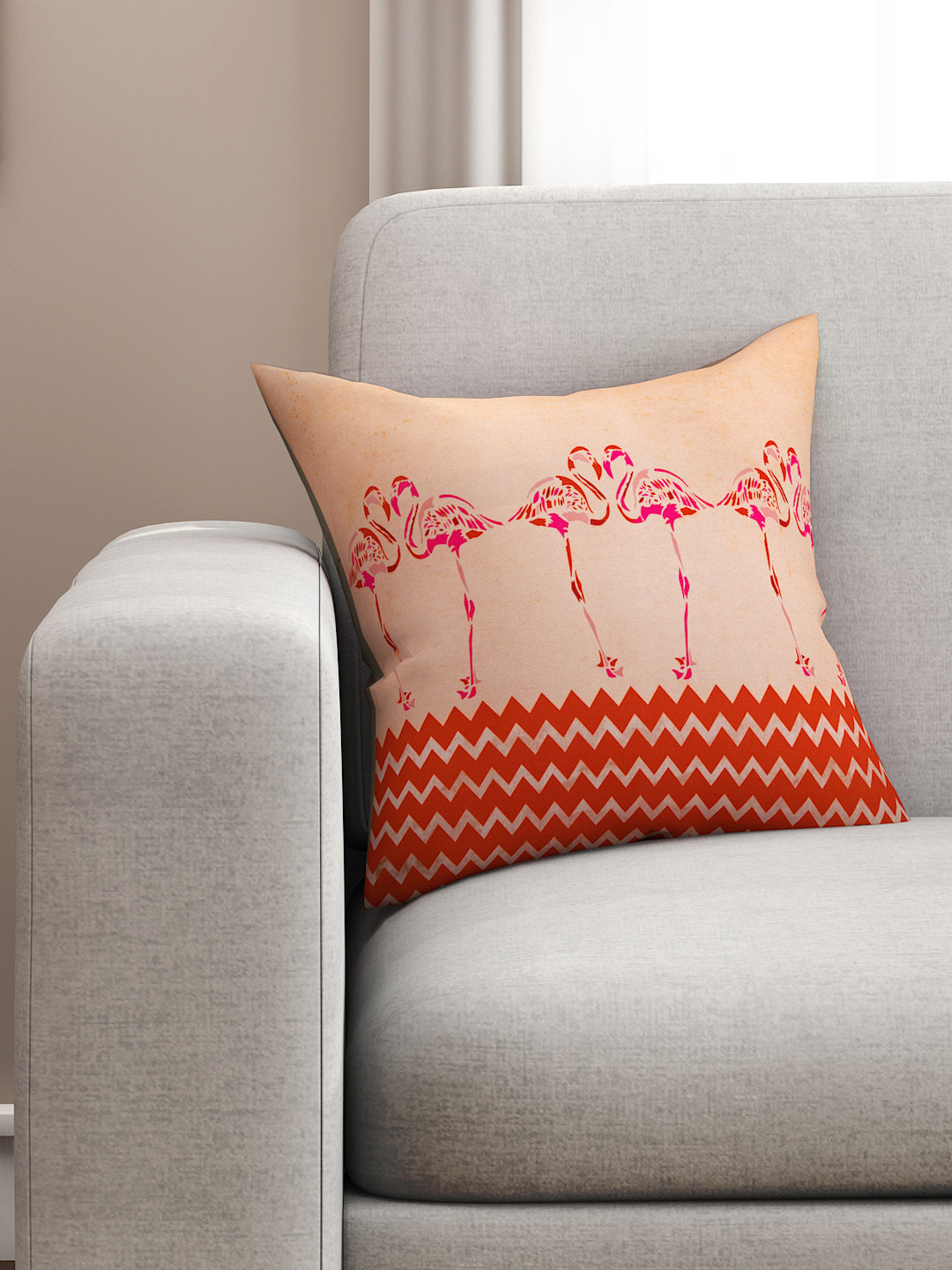 SEJ by Nisha Gupta Orange Single Printed 16'' x 16'' Square Cushion Cover