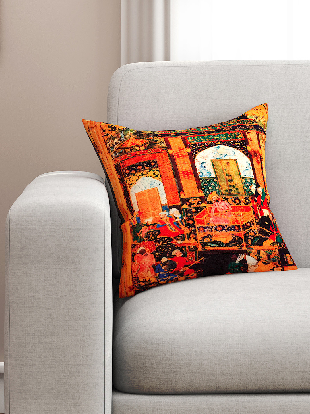 SEJ by Nisha Gupta Orange Single Printed 16'' x 16'' Square Cushion Cover