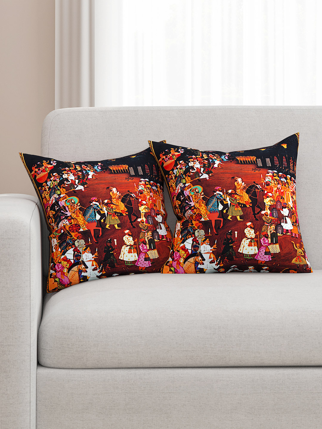 SEJ by Nisha Gupta Ethnic Motifs Cotton HD Digital 2 Pcs Cushion Covers - 16 x 16 Inches