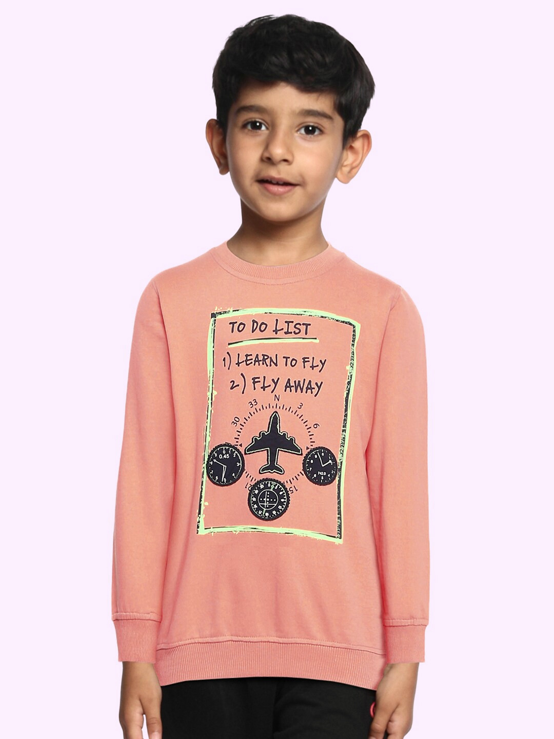 Gini and Jony Boys Peach-Coloured Printed Sweatshirt