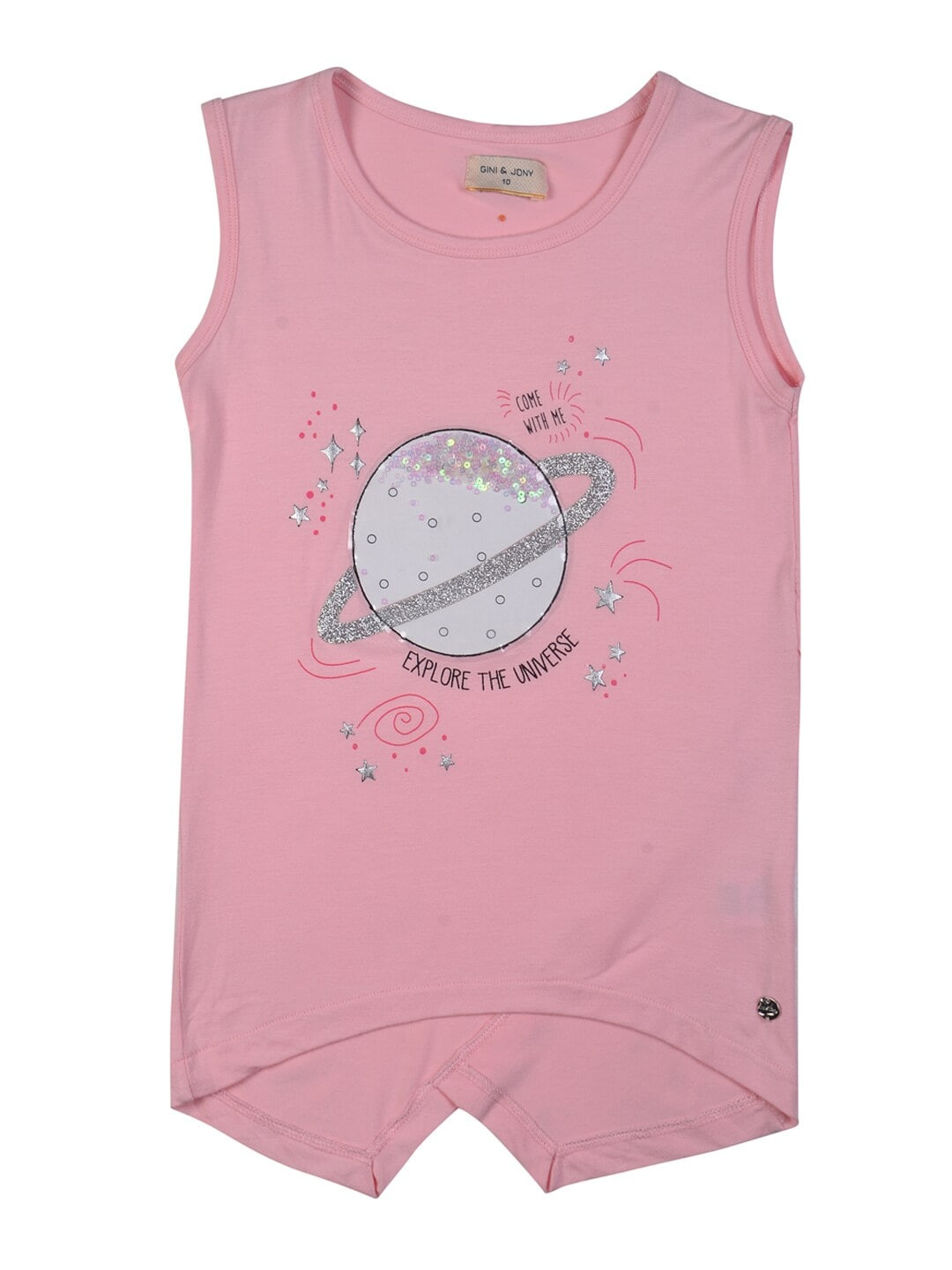 Gini and Jony Girls Pink Graphic Printed Sequined Regular Top