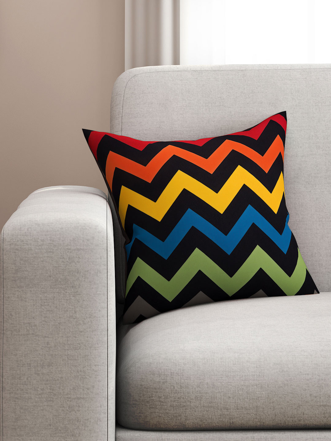 SEJ by Nisha Gupta Multi Chevron Cotton HD Digital Square Cushion Covers - 16 x 16 In