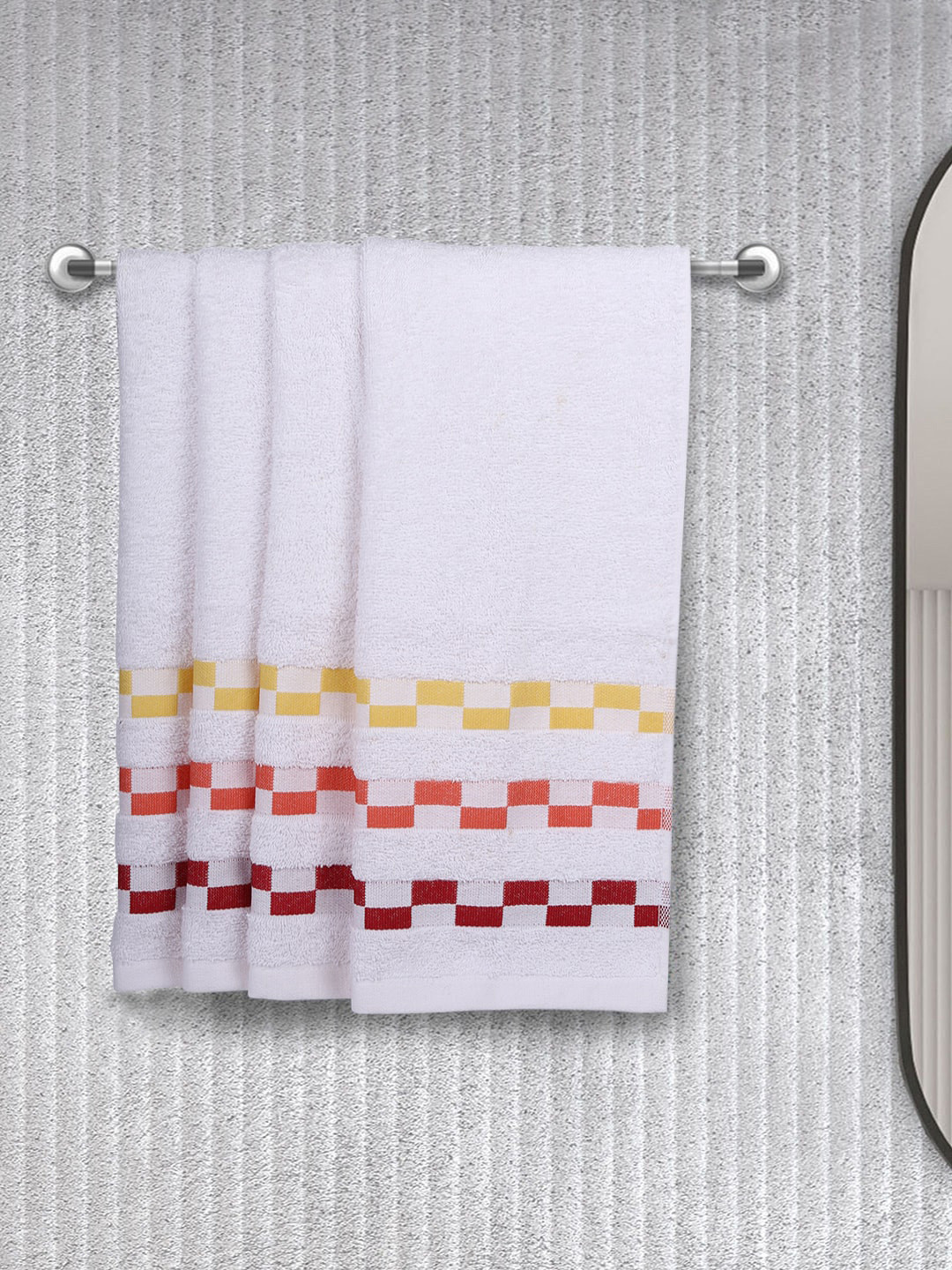 BIANCA Yellow Set Of 4 Mercerized Combed Cotton Bumpy-Striped Towels