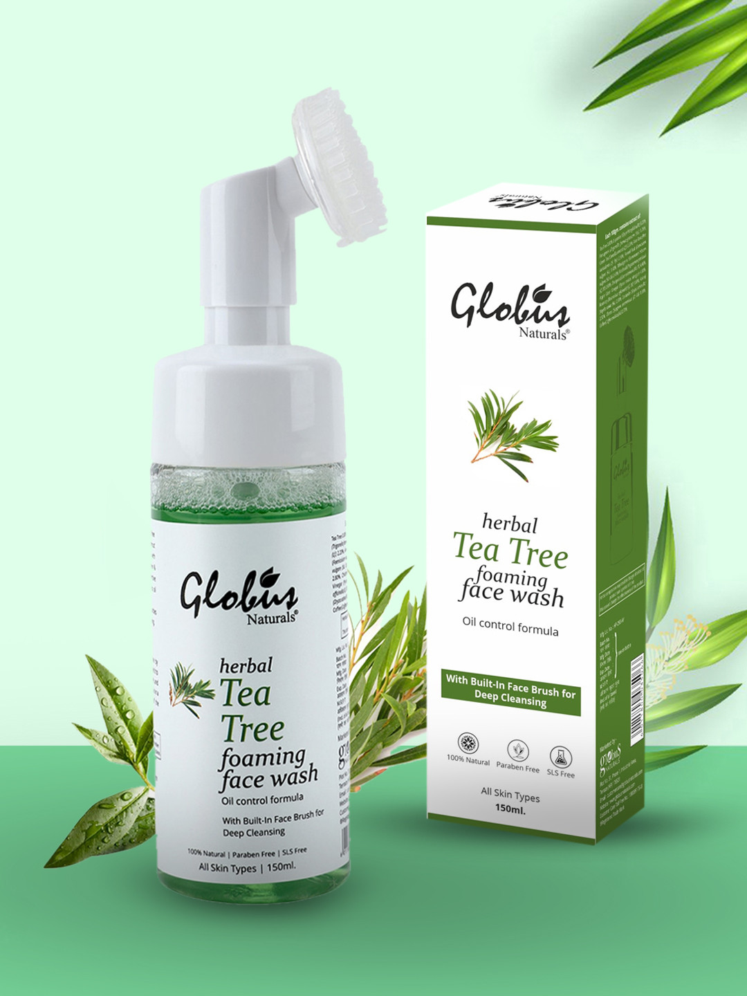 Globus naturals Tea Tree Acne Control Foaming Face wash With Face Massage Brush 150 ml