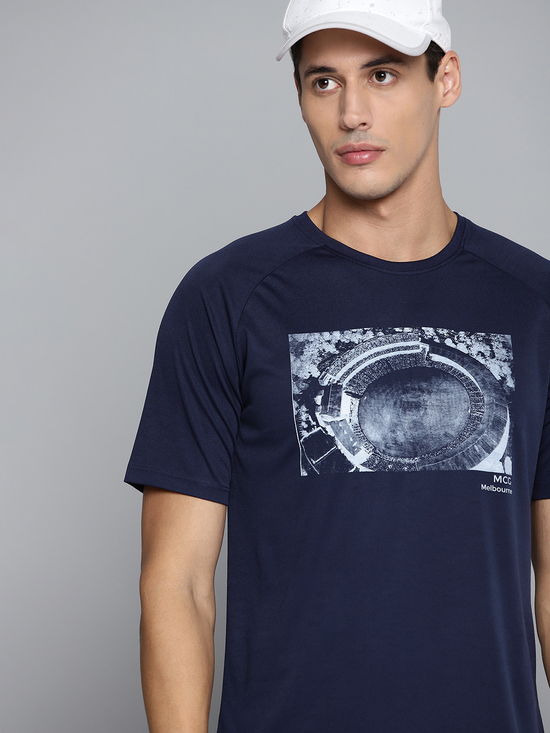 HRX By Hrithik Roshan Cricket Men Medieval Blue Rapid-Dry Graphic T-shirt