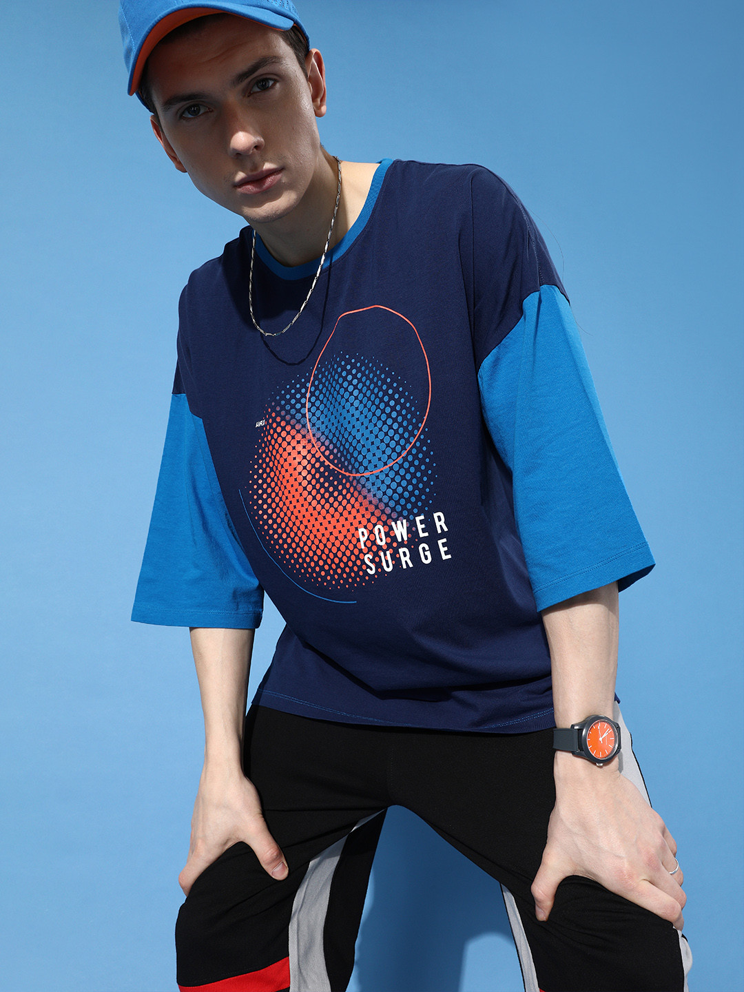 HRX by Hrithik Roshan Men Blue Printed Hyper Printed Boxy Tee