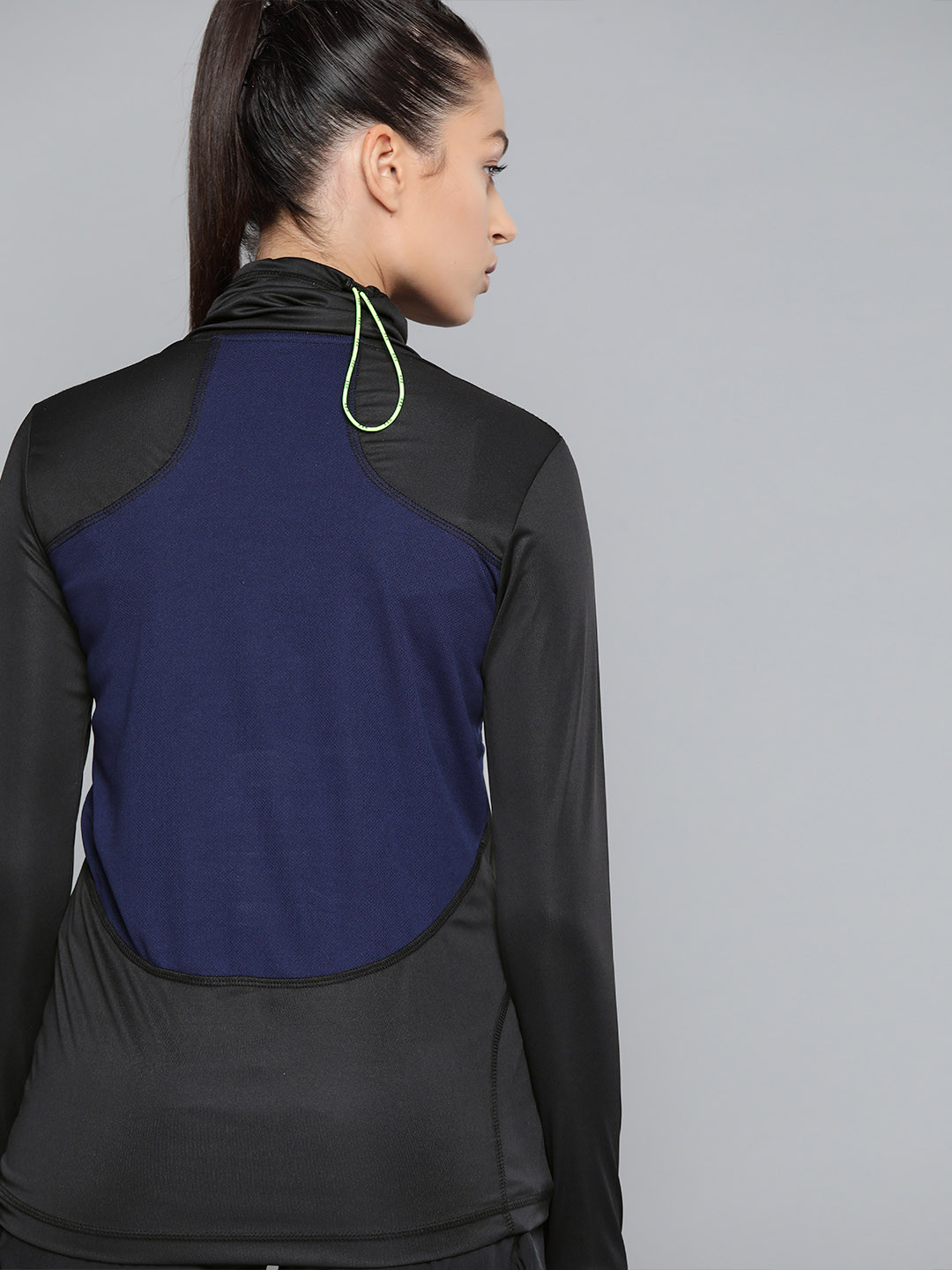 HRX By Hrithik Roshan Outdoor Women Jet Black Rapid-Dry Colourblock Tshirts