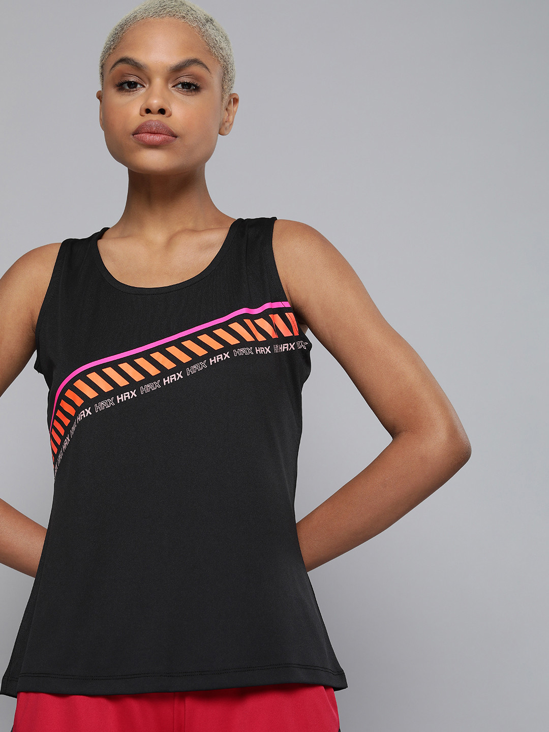 HRX By Hrithik Roshan Women Black Rapid-Dry Colourblock Running Tshirt