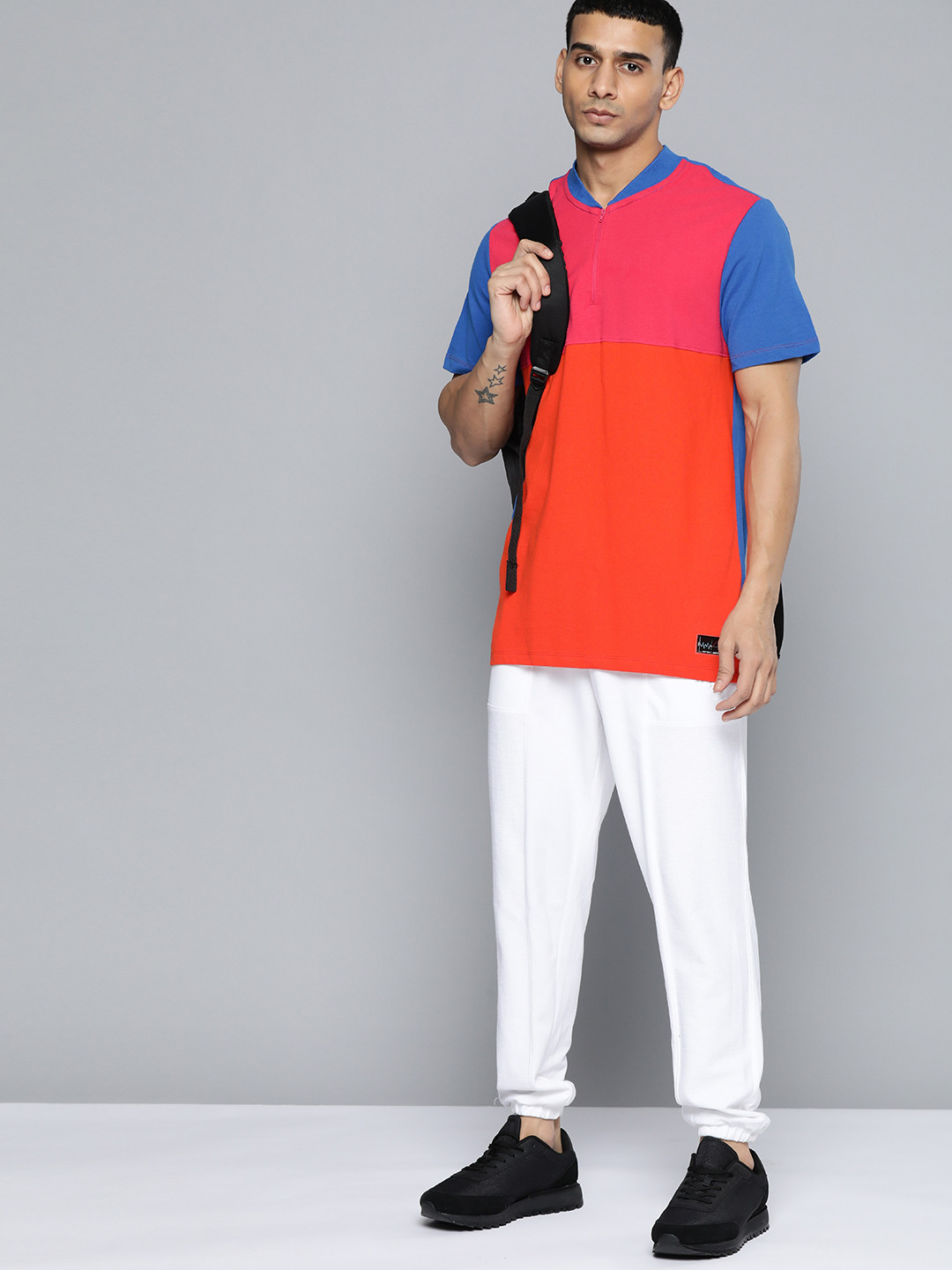 HRX By Hrithik Roshan Lifestyle Men Strong Blue Cotton Bio-Wash Colourblock T-shirts