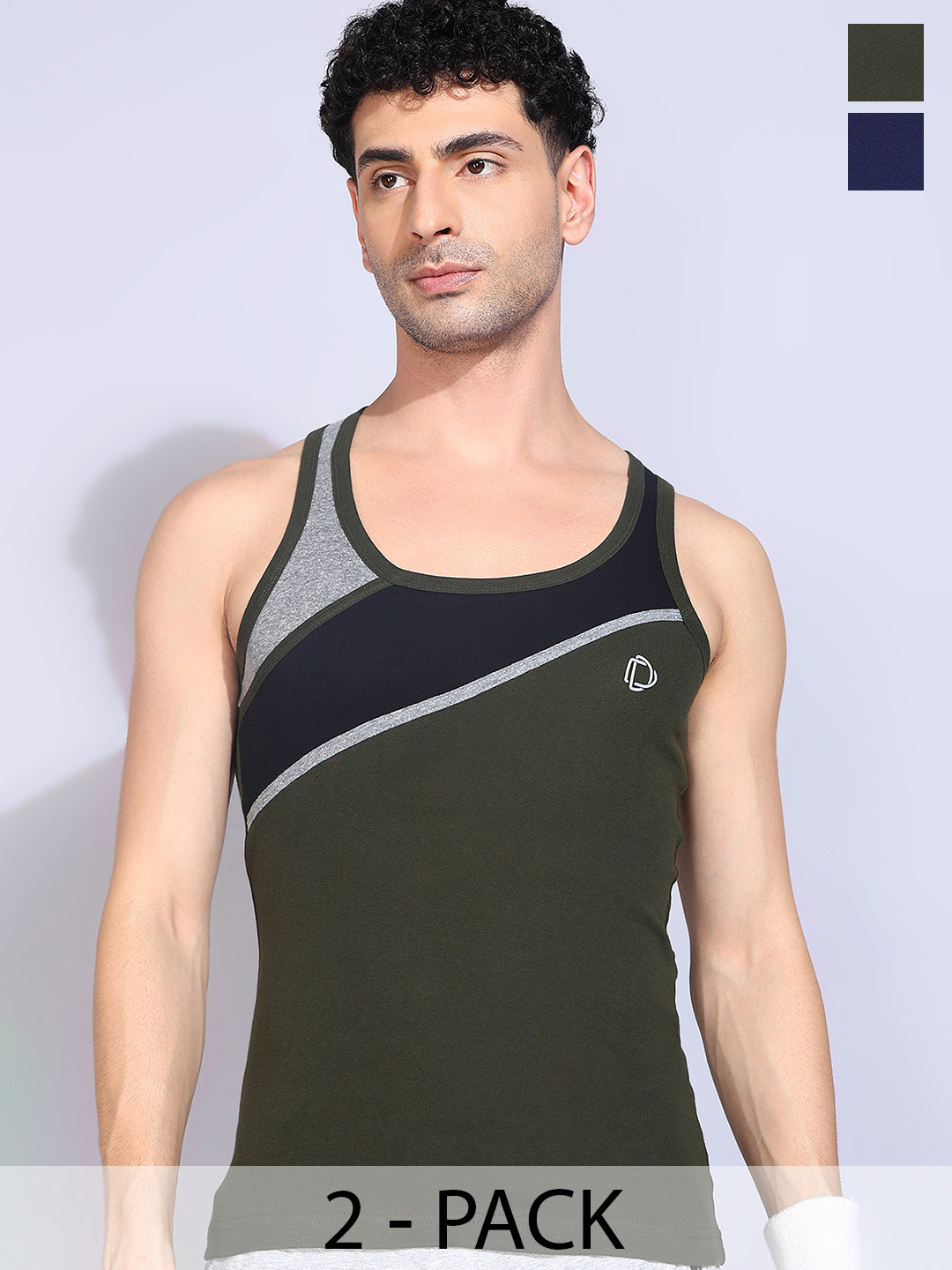 Dollar Bigboss Men Solid Pack of 2 Cotton Racerback Styled Gym Vest