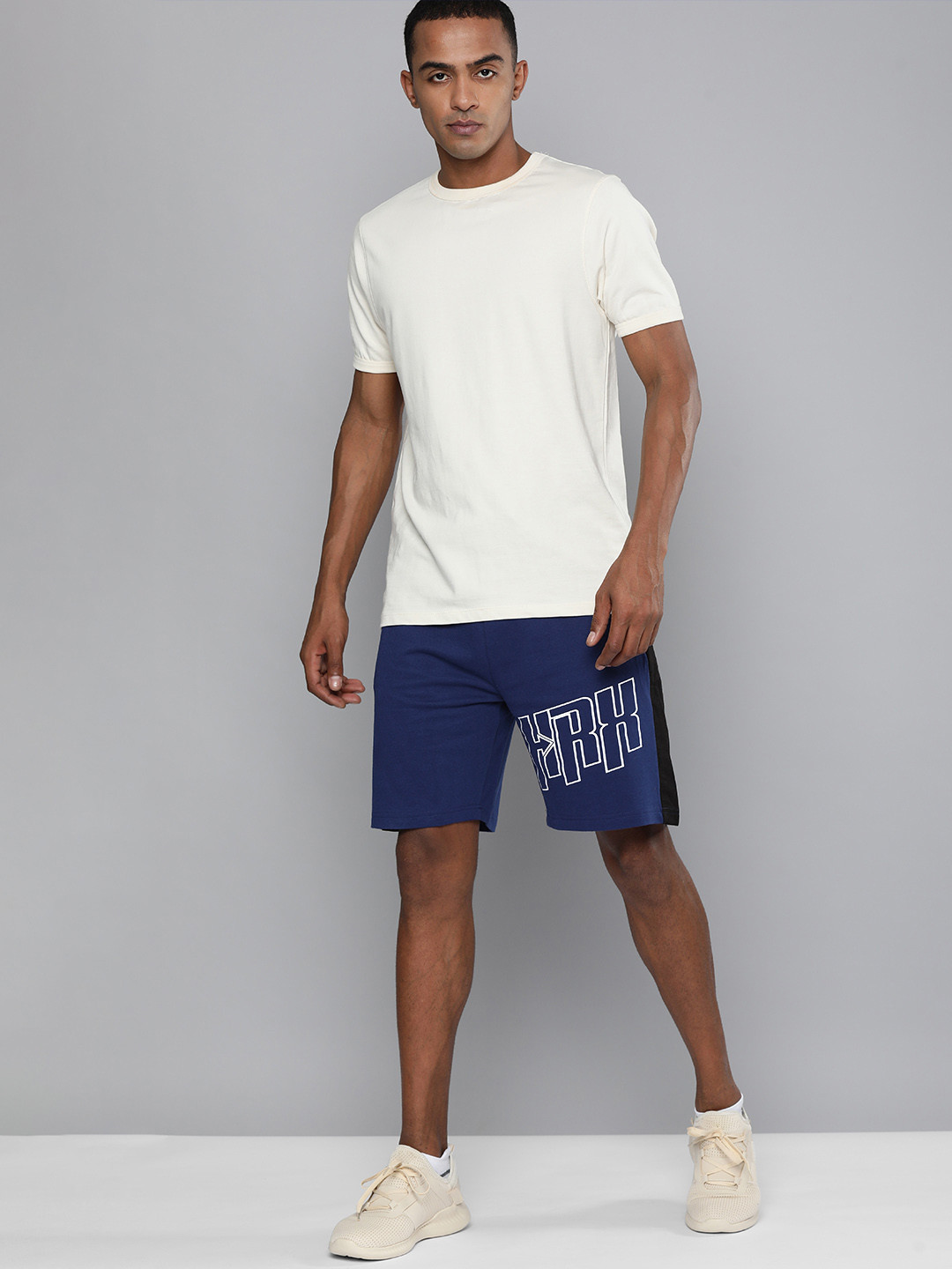 HRX By Hrithik Roshan Men Medieval Blue Solid Slim Fit Bio-Wash Lifestyle Shorts