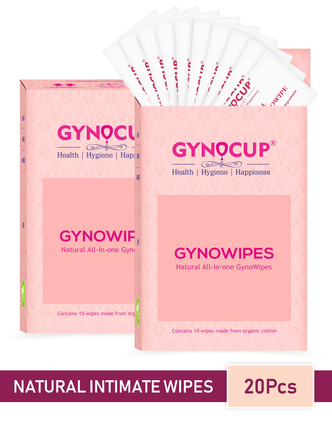 GYNOCUP Set of 2 Natural Intimate Refreshing & Clean Wipes - 10 Wipes Each