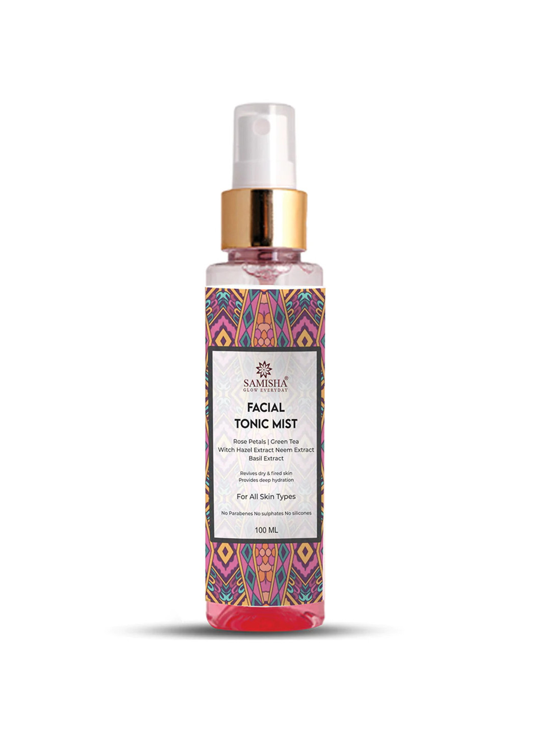 SAMISHA Pink Organic Facial Tonic Mist Rose Water Natural Toner Spray