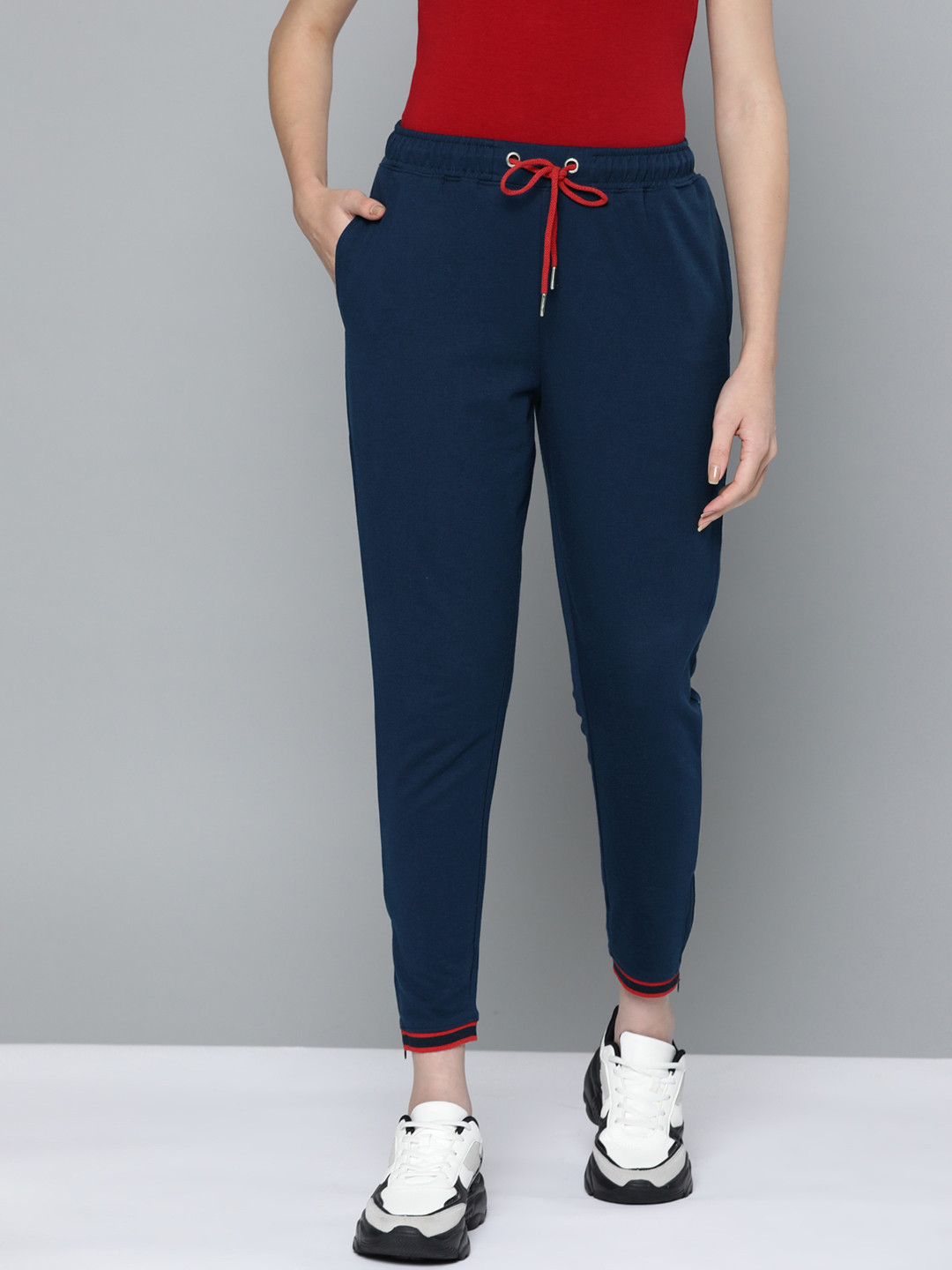 Harvard Women Navy Blue Solid Cropped Joggers