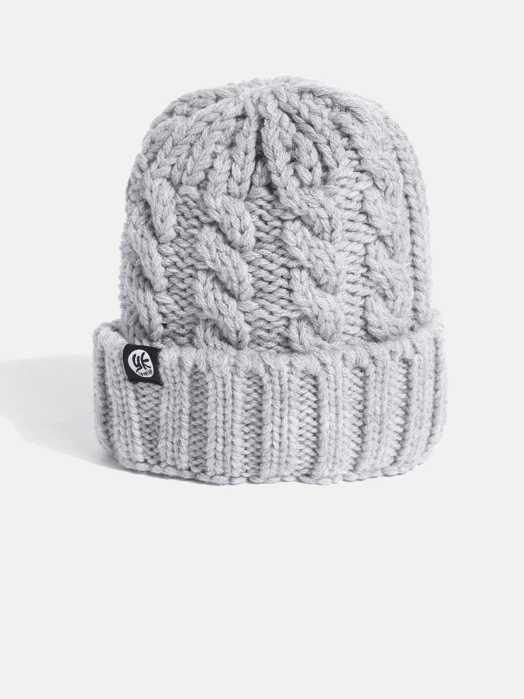 YK Kids Grey Cable Knit Self-Design Beanie
