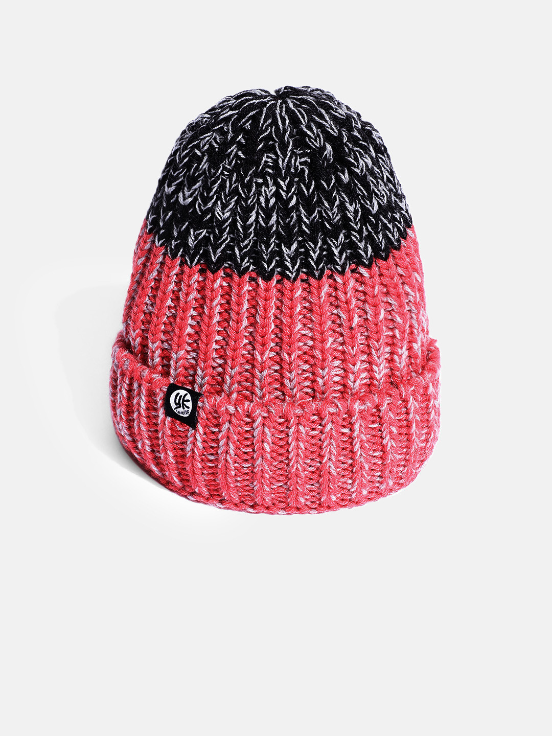 YK Kids Red & Black Self-Design Beanie