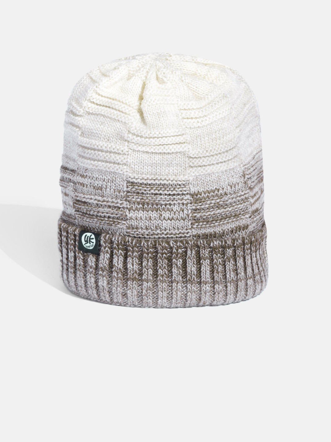 YK Kids Off-White & Grey Melange Self-Design Beanie