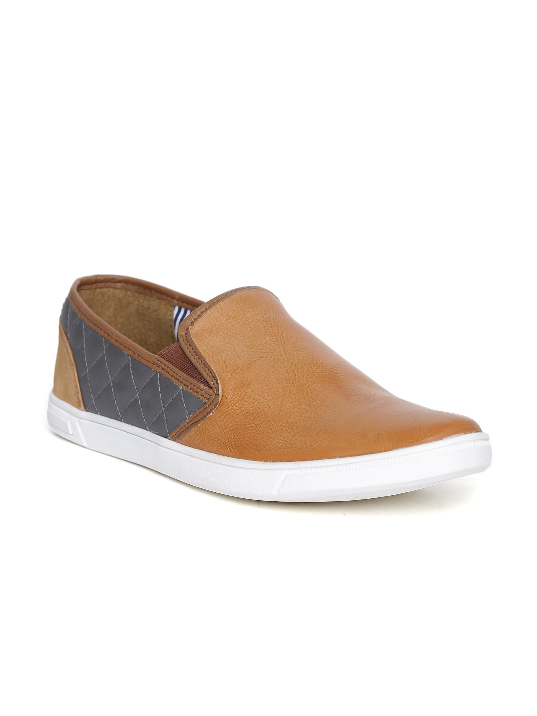 Footin Men Tan Brown Colourblocked Slip-On Sneakers