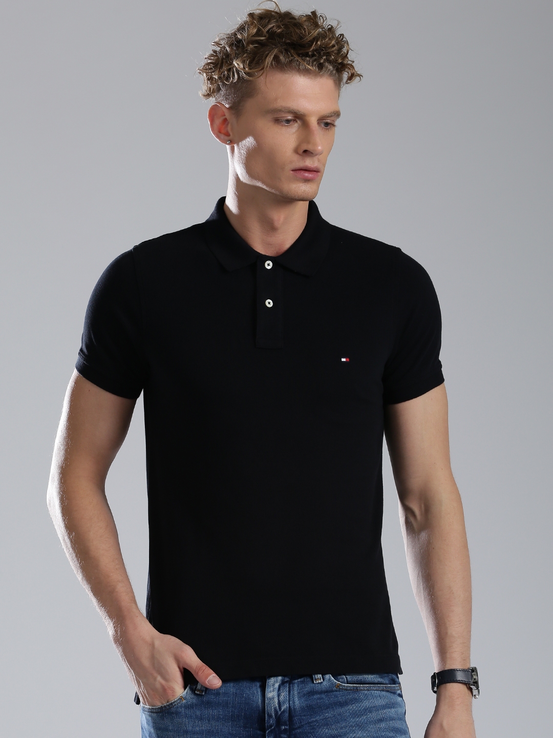 Banzai dominere Held og lykke Buy Tommy Hilfiger Men Black Polo Pure Cotton T Shirt - Tshirts for Men  1473445 | Myntra