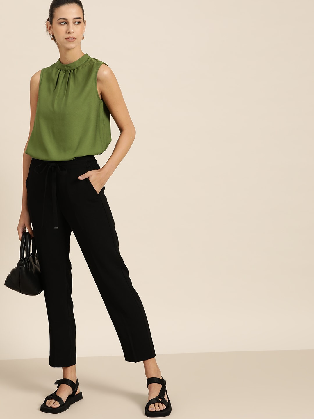 her by invictus Olive Green Solid Regular Top