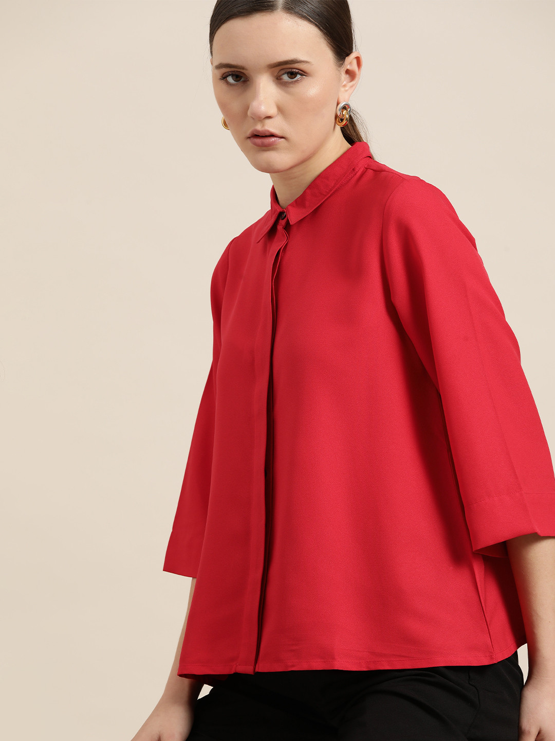 her by invictus Women Red Opaque Casual Shirt