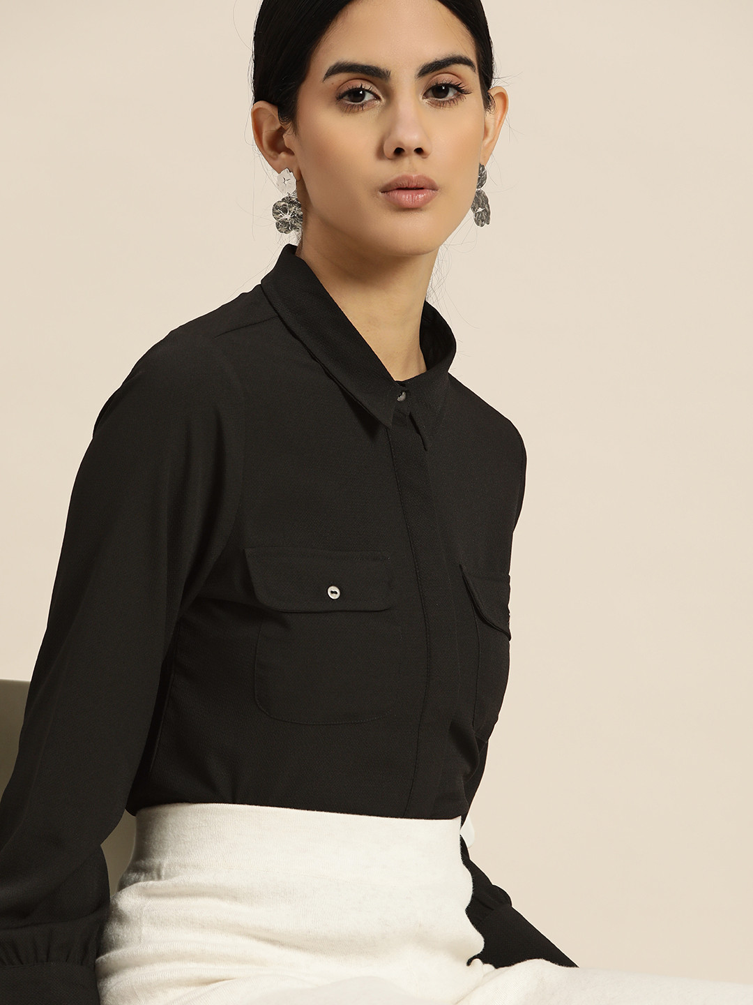 her by invictus Women Black Solid  Casual Shirt