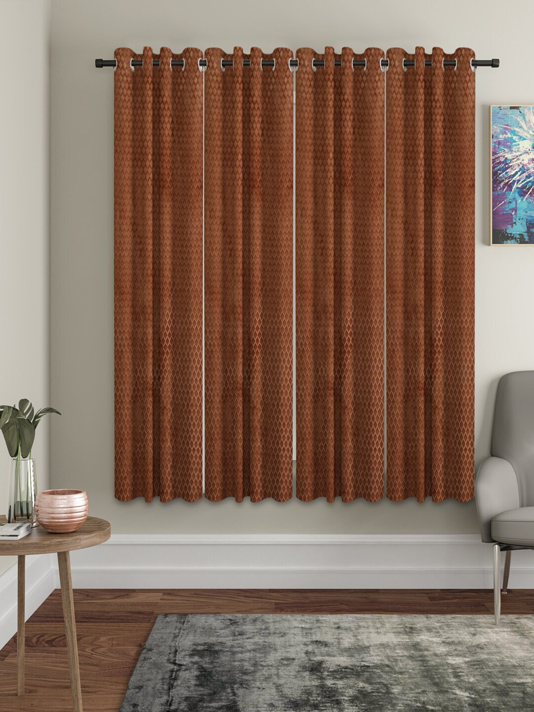 HOSTA HOMES Brown Set of 4 Geometric Window Curtains