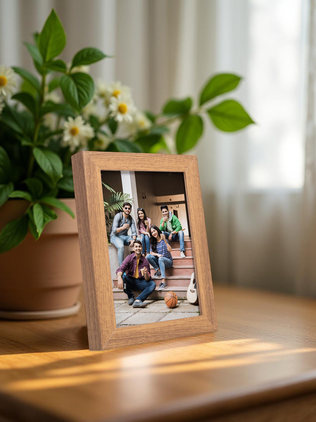 Golden Peacock Brown Solid Wooden Table Top Photo Frame