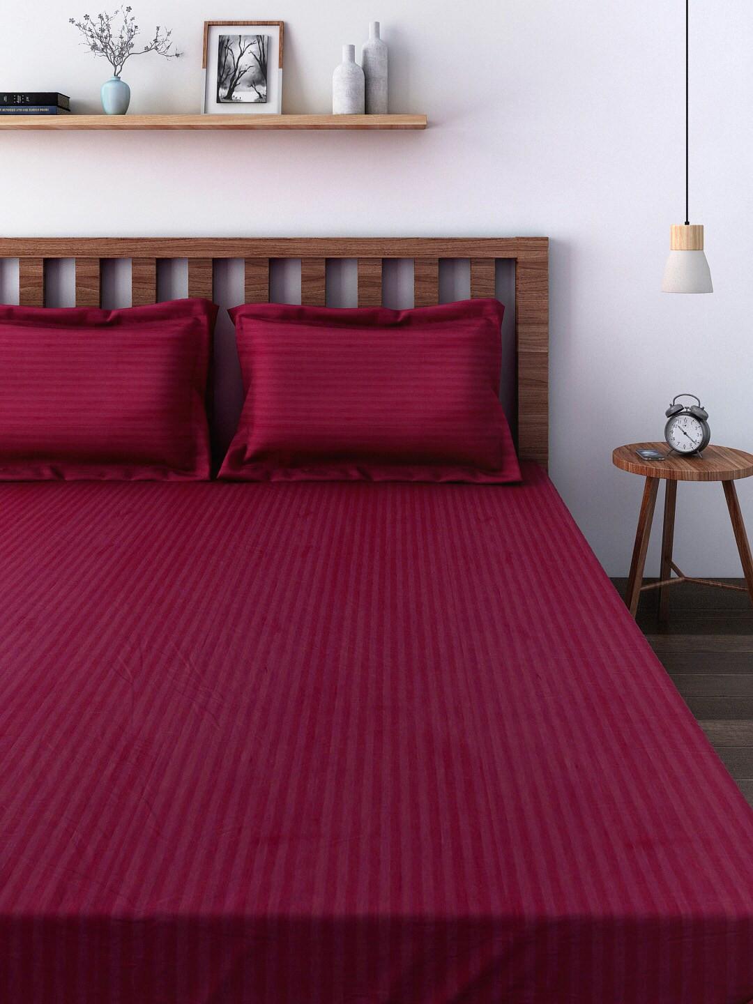 SWAYAM Purple Striped Cotton 200 TC King Fine Bedsheet with 2 Pillow Covers-108 x 108 inches