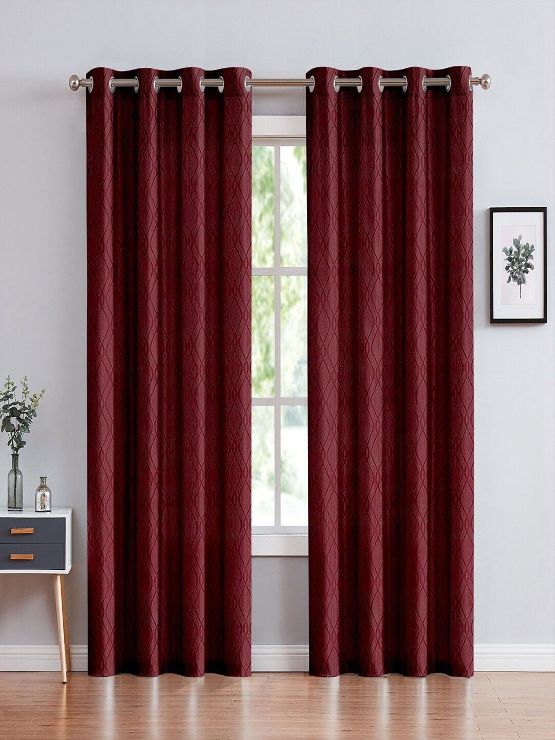 Cortina Maroon 2 Pieces Ethnic Motifs Room Darkening Long Door Curtain