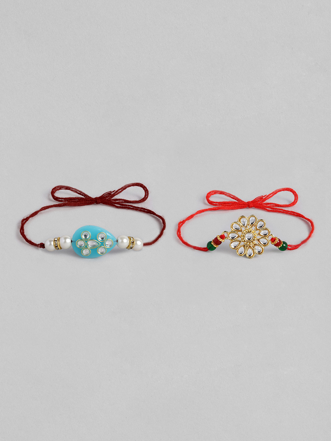 I Jewels Set Of 2 Stone Studded Beaded Rakhis