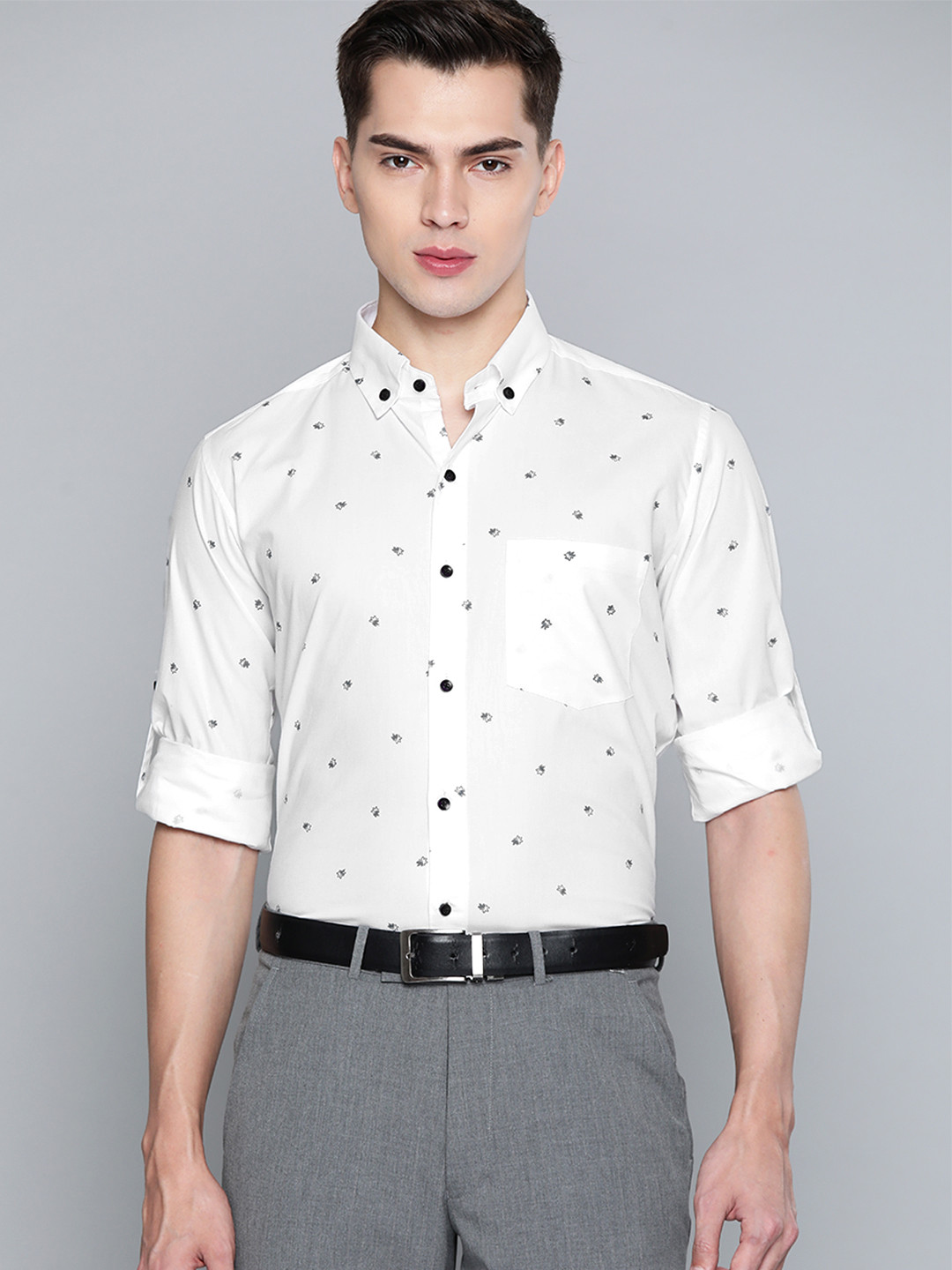 DENNISON Men White Smart Slim Fit Opaque Printed Formal Shirt