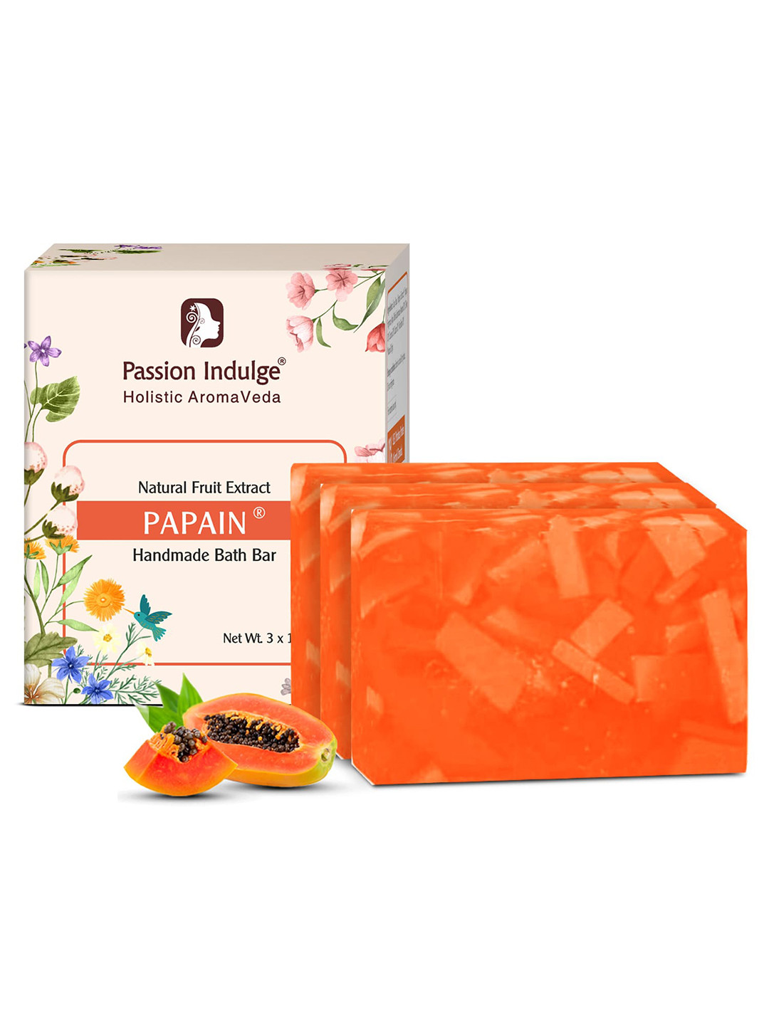Passion Indulge Pack of 3 Natural Handmade Papain Bath Bar Soaps