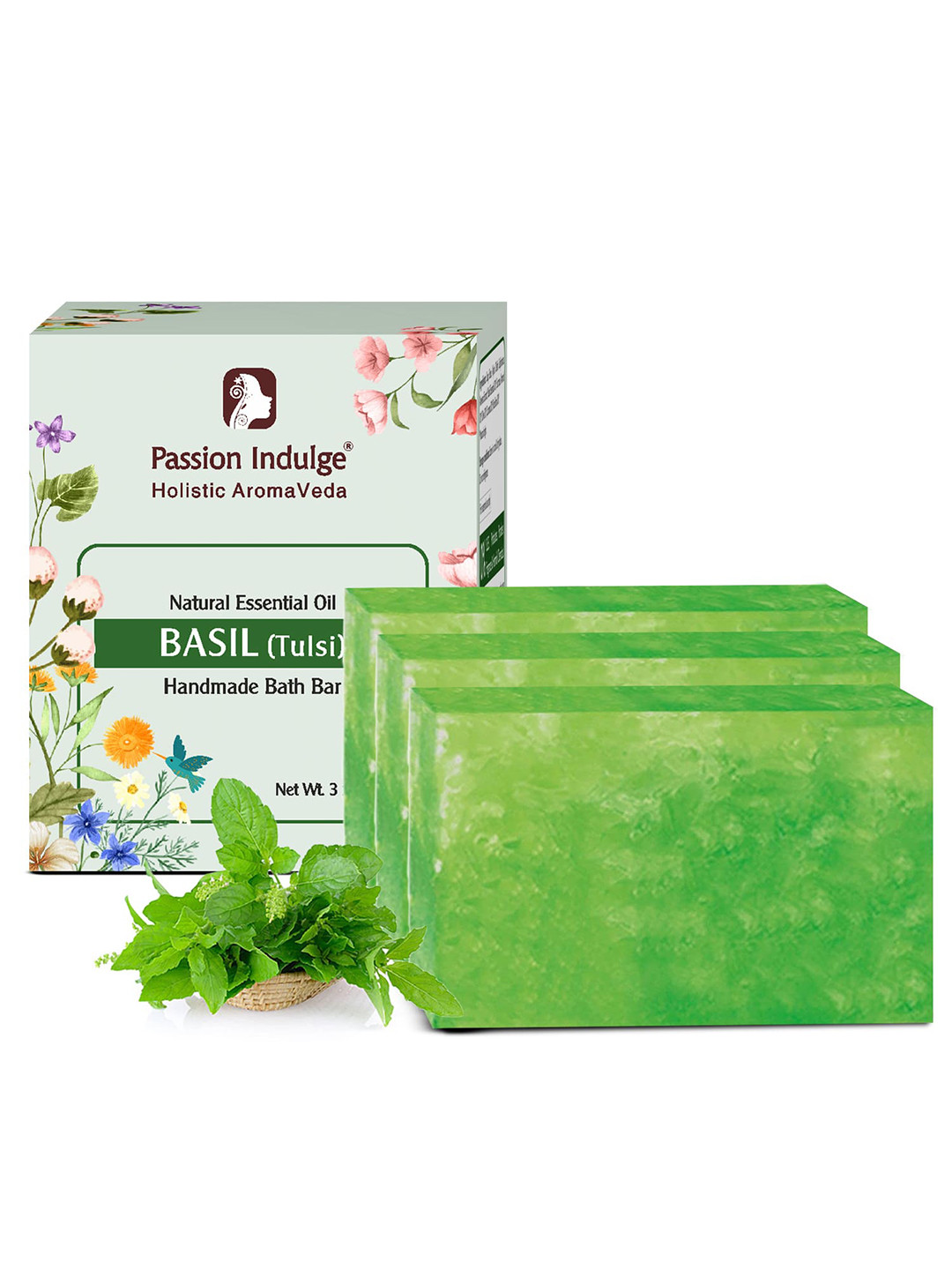 Passion Indulge Pack of 3 Natural Handmade Basil Bath Bar Soaps