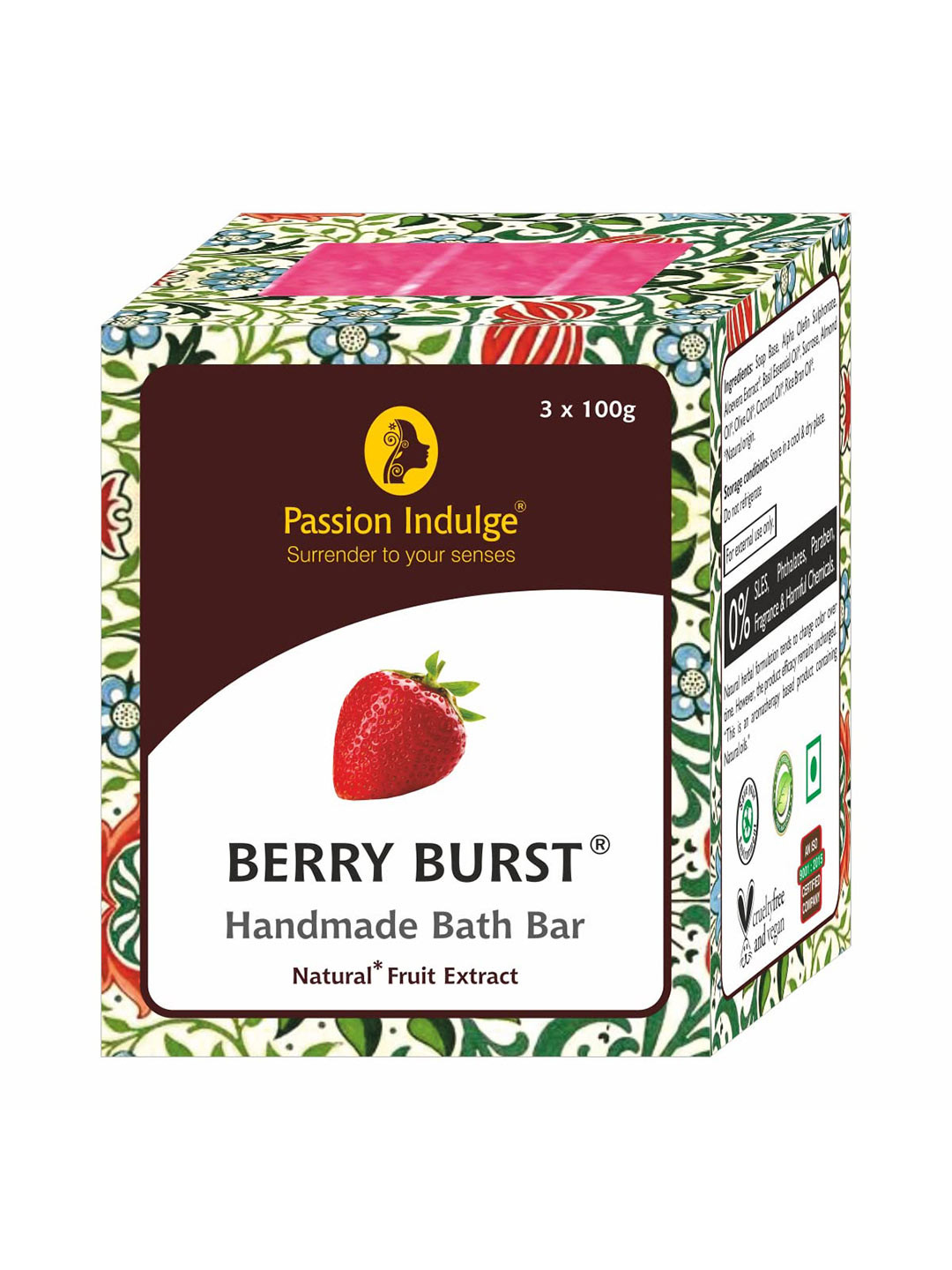 Passion Indulge Pack of 3 Natural Handmade Berry Burst Bath Bar Soaps