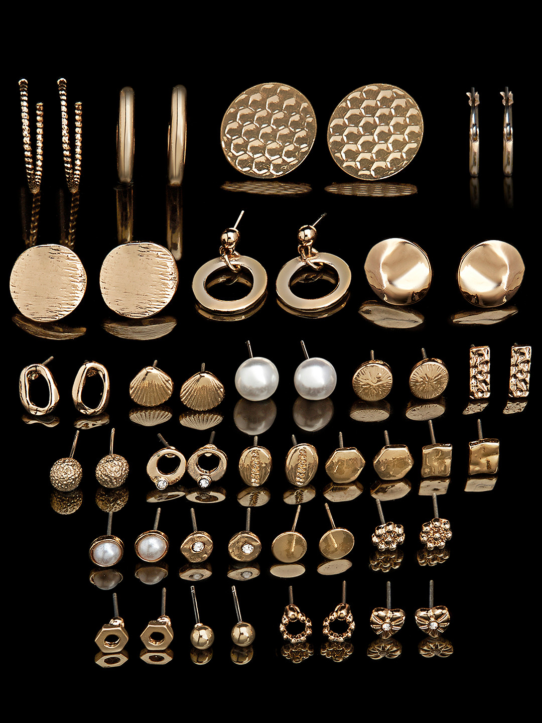 AMI Women Set Of 25 Gold-Toned Contemporary Gold-Plated Studs Drop & Hoops Earrings