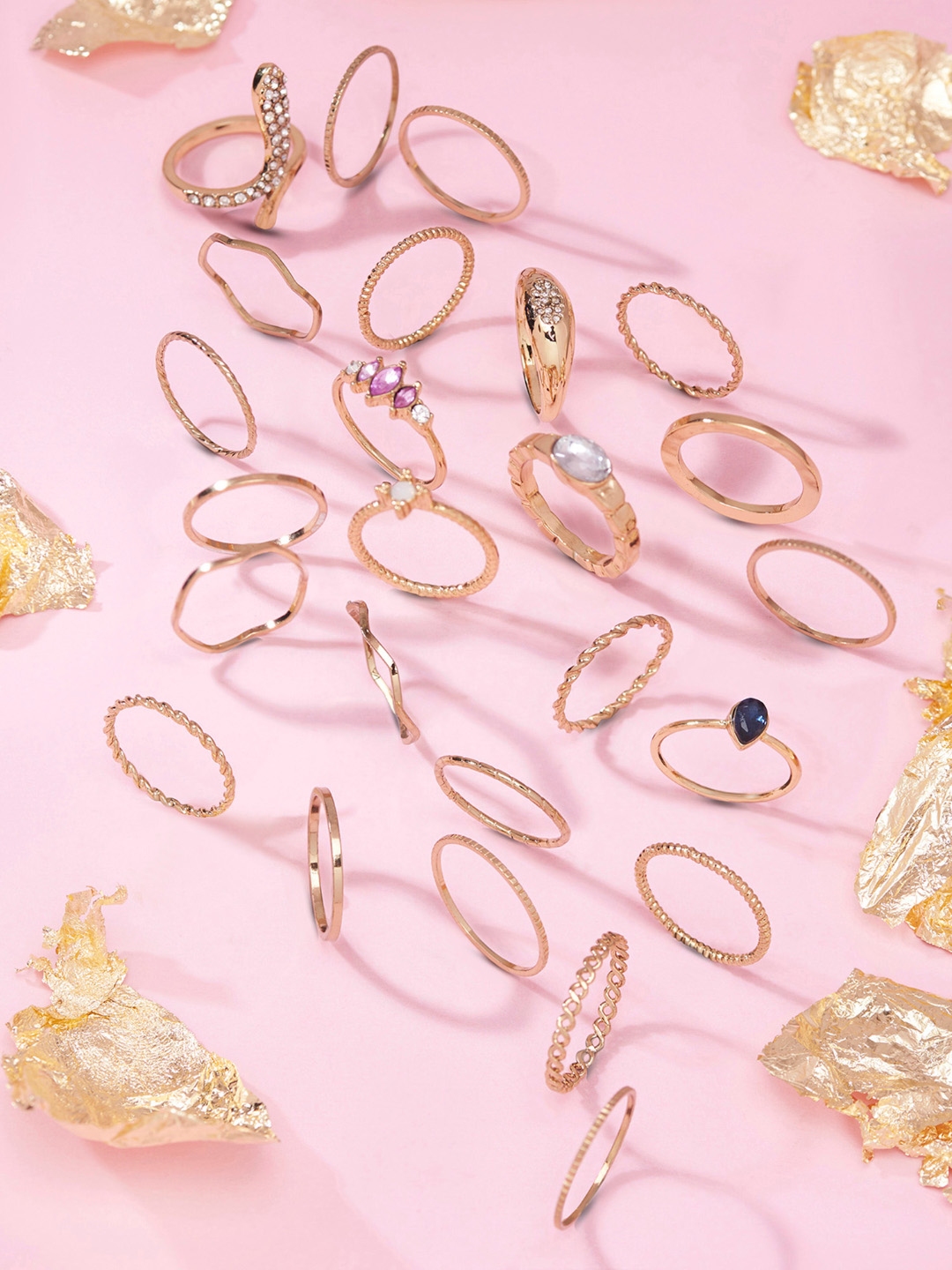 Backstage Pink Stone Gold Rings Set