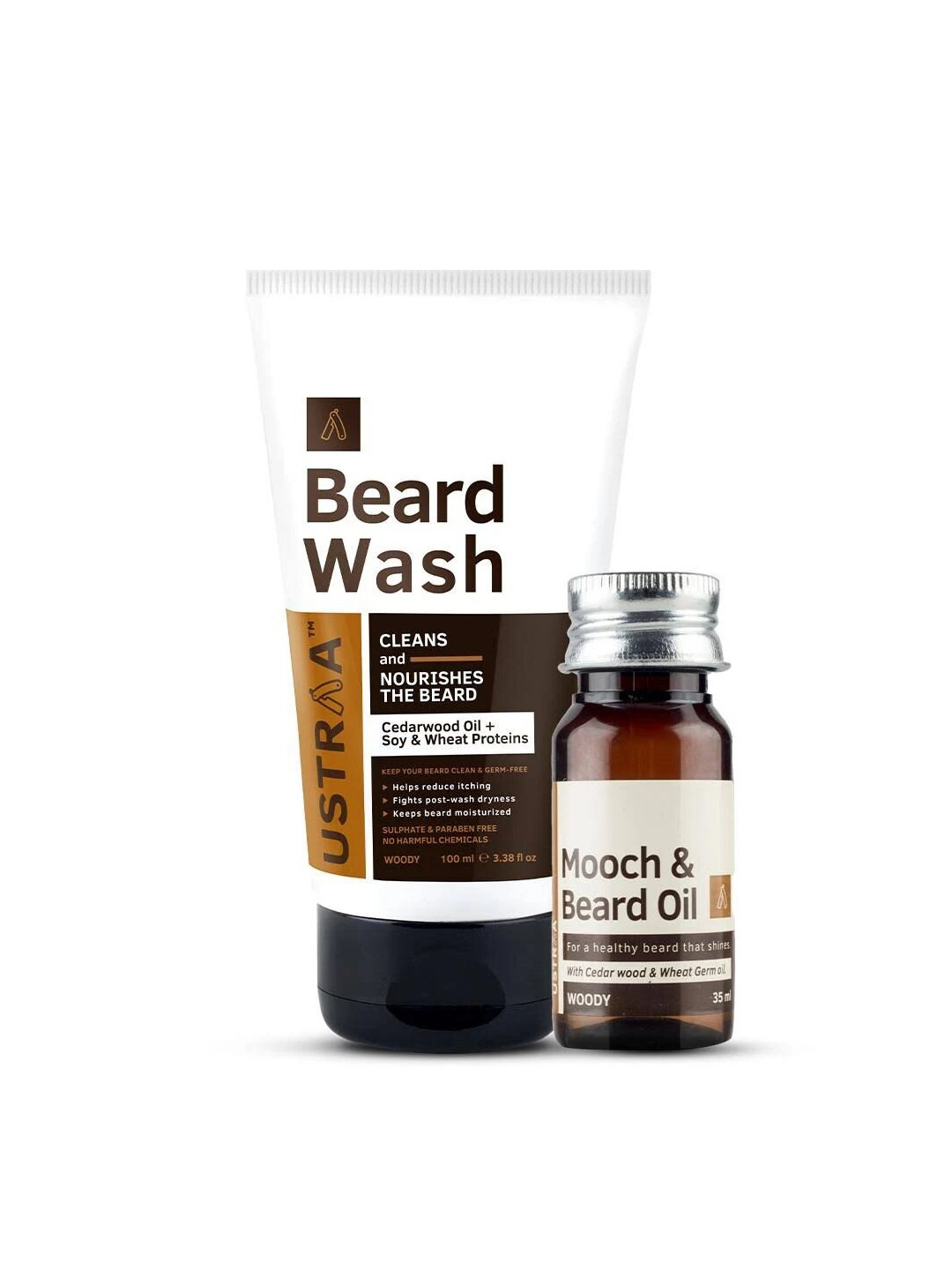 Ustraa Mooch & Beard Oil Woody & Beard Wash Woody