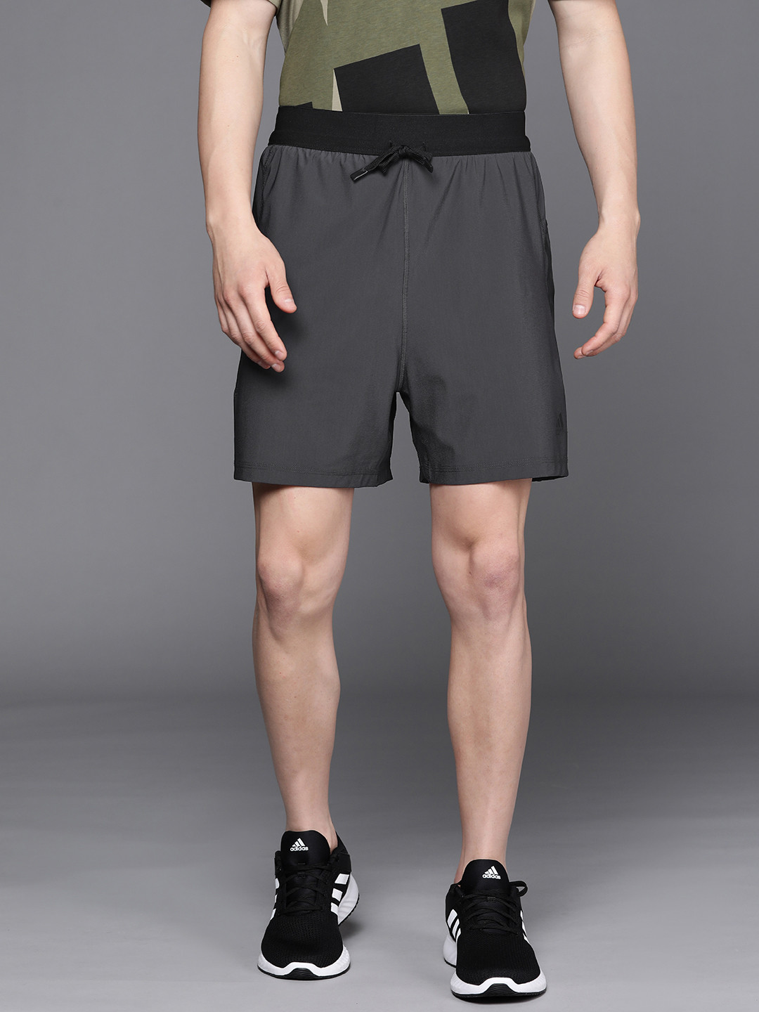 ADIDAS Men Charcoal Grey Solid Training Warp Knit Yoga Sustainable Shorts